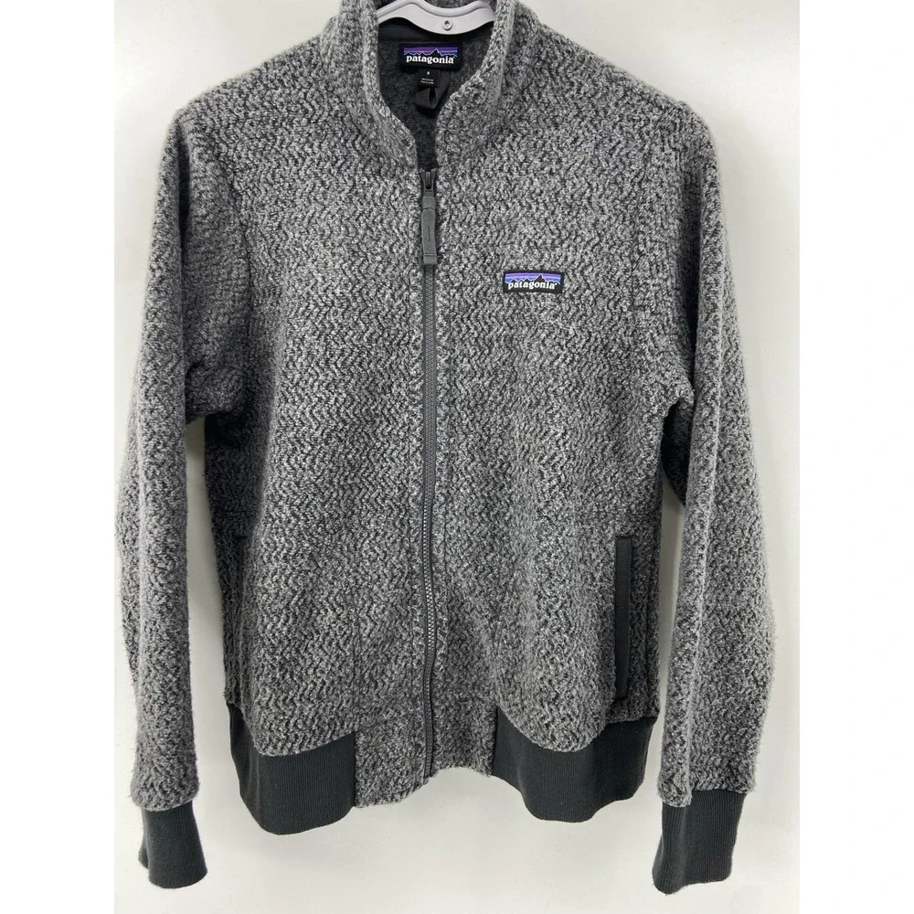Patagonia Jacket Womens Small Gray Wool Fleece Bomber Herringbone Outdoor Hike‎